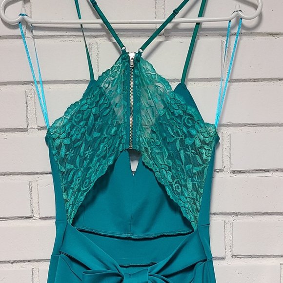 Teal spaghetti strap asymmetrical dress - Picture 6 of 6